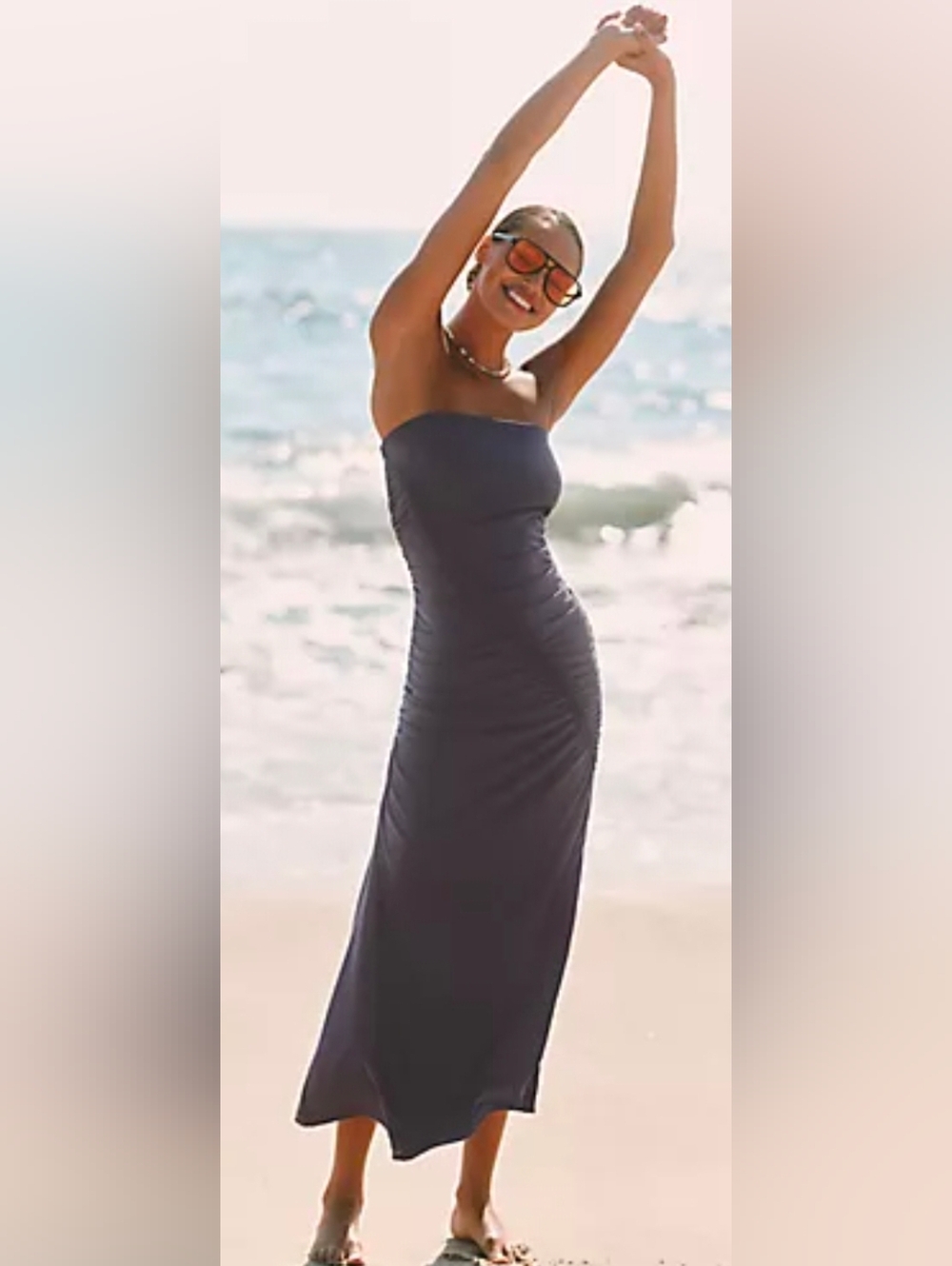 Anthropologie Strapless Ruched Midi Dress - Picture 2 of 8